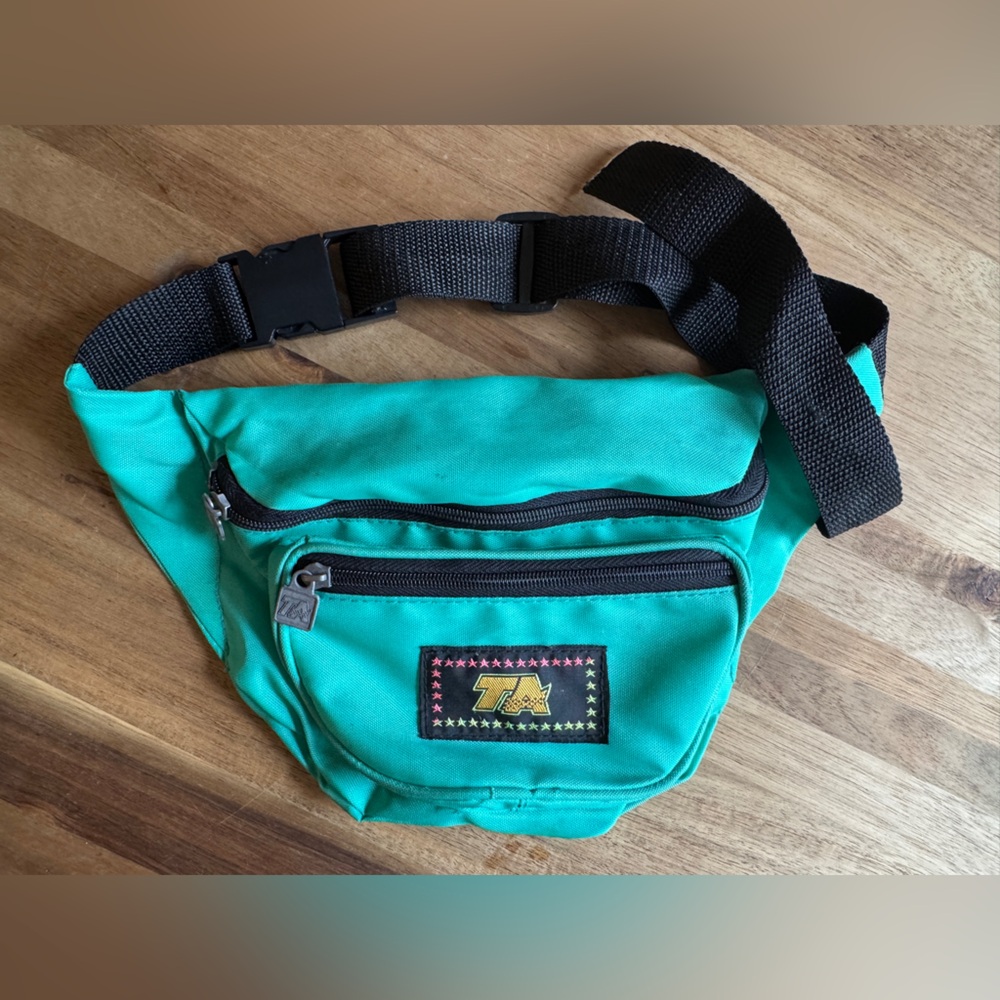 Vintage TA Teal Nylon Two-Pocket Fanny Pack